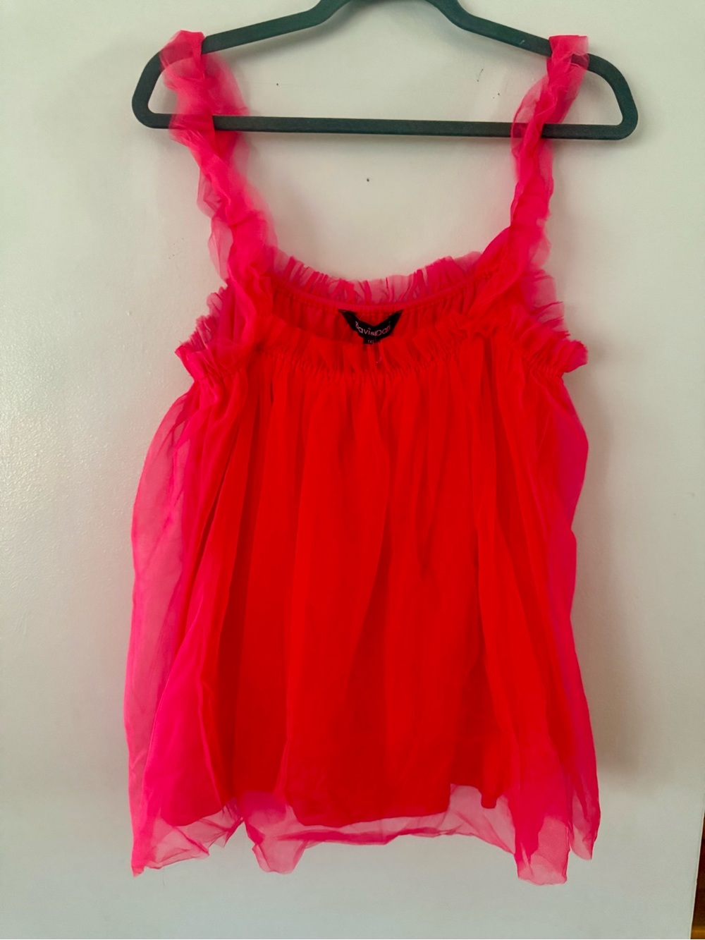 BRAND NEW Davi Dani Bright Pink Mesh Tulle Ruffle Tank Top 1X